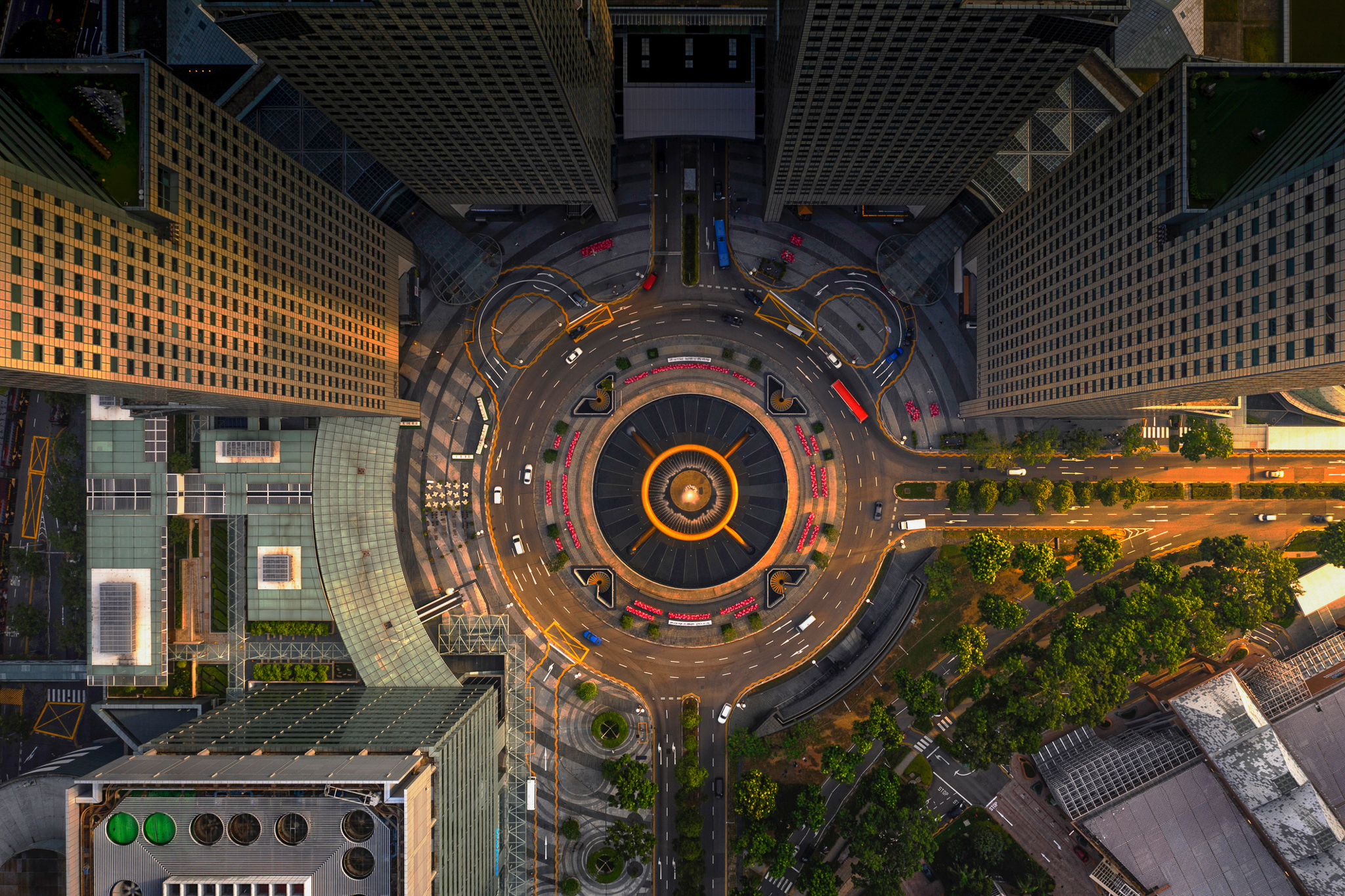 Top view of the Singapore landmark financial business district with skyscraper. Fountain of Wealth at Suntec city in Singapore