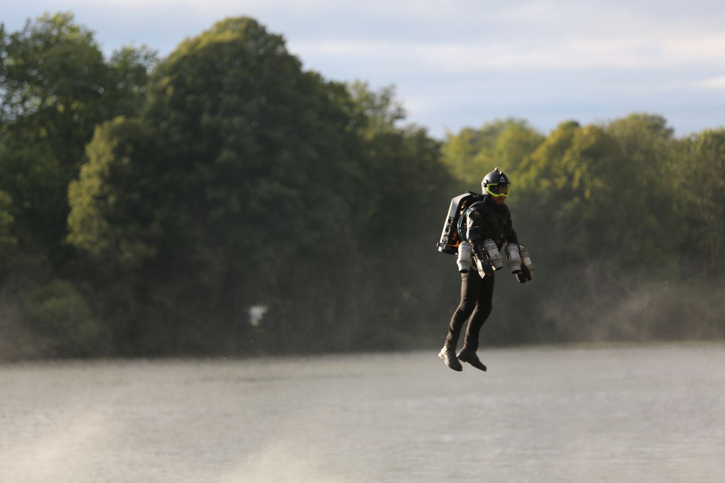 Gravity jet suit testing at lake (ph. credit Fraser Corsan)