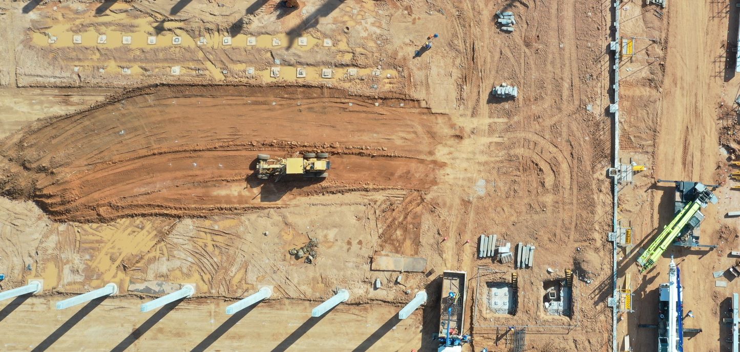 A bulldozer in a construction site