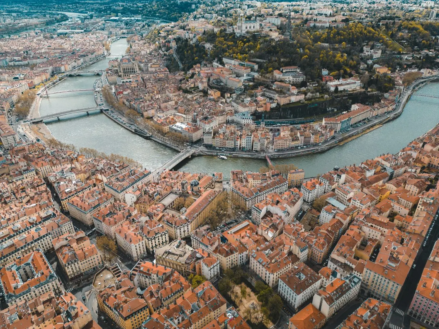 An aerial view of Lyon